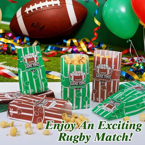 600 Pcs Football Popcorn Bags, 1 Oz Brown Green Football Treat Bags Snack Candy Bag for Popcorn Machine Watching Rugby Game Easter Decorations in Saudi Arabia