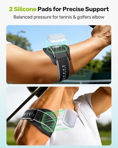 Rakiie Upgraded Tennis Elbow Brace for Men Women with 2 Silicone Pads, Adjustable Golfers & Tennis Elbow Strap for Tendonitis Pain Relief, Support for Sports, Fits Forearm 7.1''-14', Gray in Kuwait