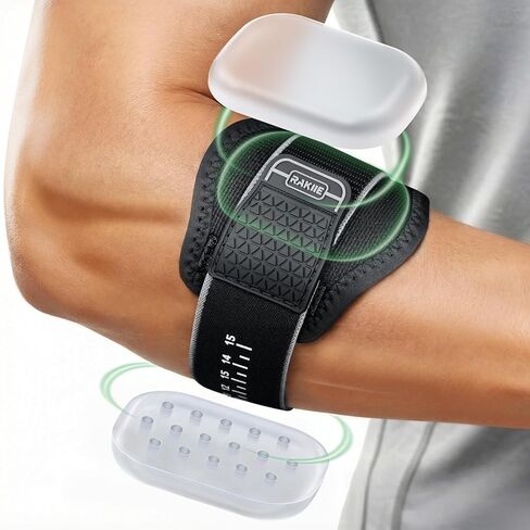 دعامة كوع التنس المطورة من Rakiie للرجال والنساء مع وسادتين من السيليكون، ولاعبي الغولف قابلين للتعديل وحزام مرفق التنس لتخفيف آلام التهاب الأوتار، ودعم الرياضة، يناسب الساعد 7.1 بوصة - 14 بوصة، رمادي in Kuwait
