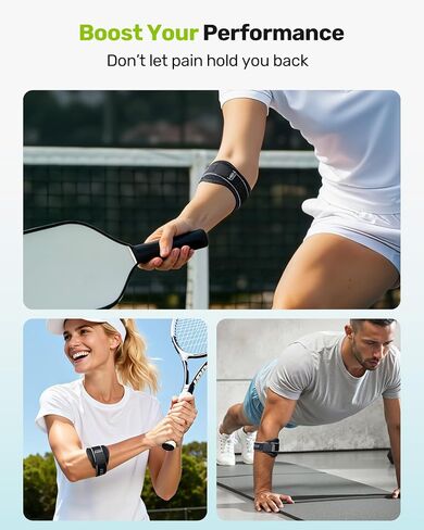 Rakiie Upgraded Tennis Elbow Brace for Men Women with 2 Silicone Pads, Adjustable Golfers & Tennis Elbow Strap for Tendonitis Pain Relief, Support for Sports, Fits Forearm 7.1''-14', Gray in Kuwait