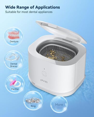 Phniti Retainer Cleaner Machine, 46kHz Professional Portable Ultrasonic Jewelry Cleaner for Dental Use, Mouth Guard, Watch, Ring, Jewelry Cleaners Machine - Household Use, White in Saudi Arabia