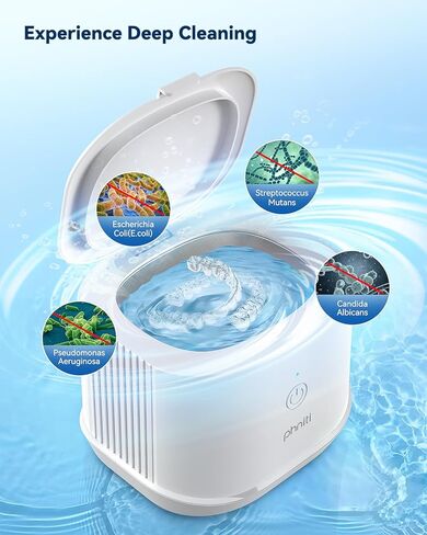 Phniti Retainer Cleaner Machine, 46kHz Professional Portable Ultrasonic Jewelry Cleaner for Dental Use, Mouth Guard, Watch, Ring, Jewelry Cleaners Machine - Household Use, White in Saudi Arabia