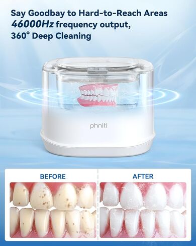 Phniti Retainer Cleaner Machine, 46kHz Professional Portable Ultrasonic Jewelry Cleaner for Dental Use, Mouth Guard, Watch, Ring, Jewelry Cleaners Machine - Household Use, White in Saudi Arabia
