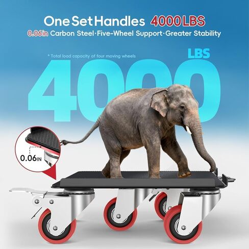 Sytopia 4000 LBS Penta Move Fruniture Movers, Furniture Movers with Wheels, Heavy Duty Furniture Dolly, 360° Rotation Wheels with Brakes, Safe and Easy Move for Furniture/Appliances (6.3 Inch, Red) in Saudi Arabia