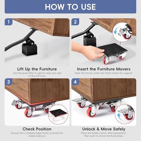 Sytopia 4000 LBS Penta Move Fruniture Movers, Furniture Movers with Wheels, Heavy Duty Furniture Dolly, 360° Rotation Wheels with Brakes, Safe and Easy Move for Furniture/Appliances (6.3 Inch, Red) in Saudi Arabia