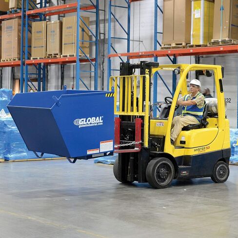 Global Industrial 1 Cubic Yard Low-Profile Self-Dumping Forklift Hopper, 6000 Lb. Capacity, Durable Steel Construction, Blue & Black, 51-1/4"L x 51" W x 28-3/16"H in Saudi Arabia