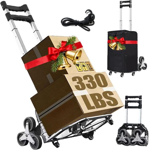 عربة تسلق السلالم، سعة 330 رطل قابلة للطي لتسلق السلالم، عربة للسلالم مع سلك بنجي وعجلات دوارة حقيبة تسوق 50 لتر، شاحنات يدوية لنقل التسوق، الاستخدام المكتبي in Kuwait