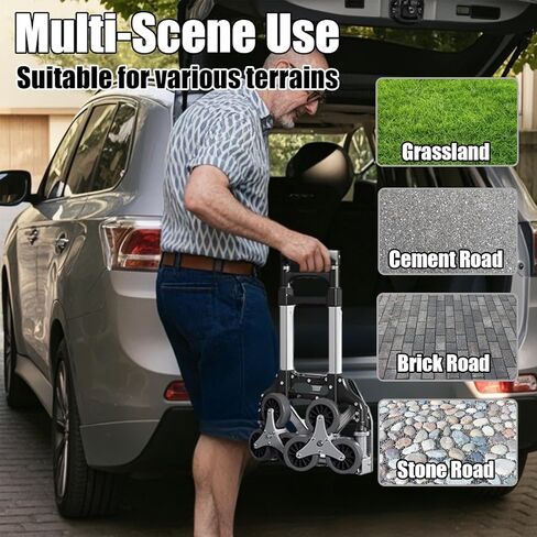 عربة تسلق السلالم، سعة 330 رطل قابلة للطي لتسلق السلالم، عربة للسلالم مع سلك بنجي وعجلات دوارة حقيبة تسوق 50 لتر، شاحنات يدوية لنقل التسوق، الاستخدام المكتبي in Kuwait