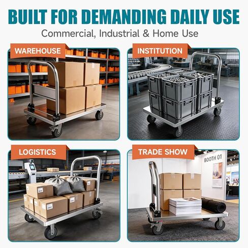 شاحنة بمنصة فولاذية شديدة التحمل مقاس 36 بوصة × 24 بوصة، عربة دفع مسطحة قابلة للطي بسعة 2200 رطل مع إطار منحني من قطعة واحدة، هيكل سفلي مقوى، عجلات TPR مقاس 6 بوصة للمستودعات والاستخدام التجاري in Kuwait