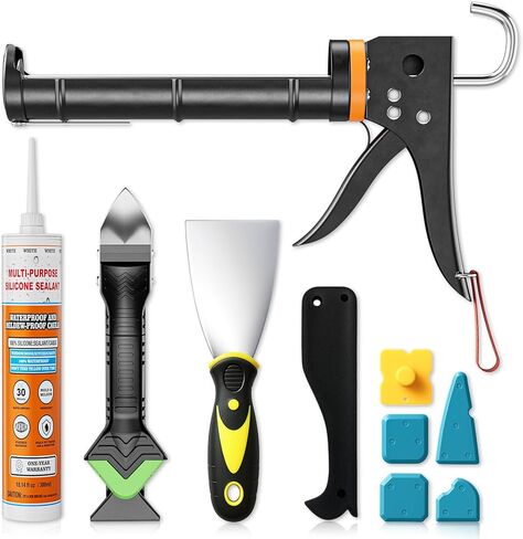 Professional Caulk Gun Kit with Caulk Remover & Silicone Sealant - 5 in 1 Caulking Tool Set for Caulking Removal, Includes Caulking Gun Tool, Silicone Scraper in Kuwait