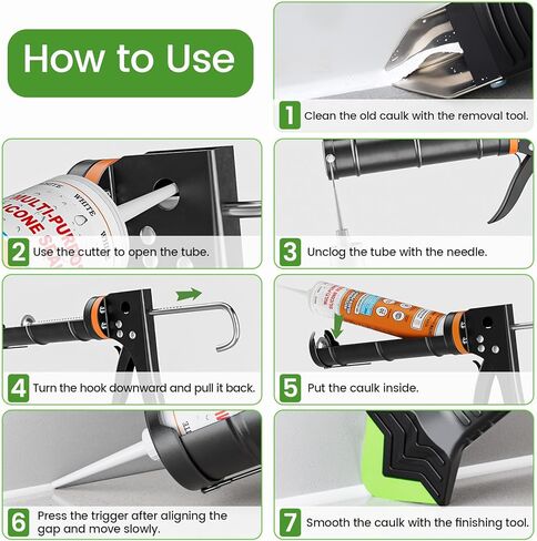 Professional Caulk Gun Kit with Caulk Remover & Silicone Sealant - 5 in 1 Caulking Tool Set for Caulking Removal, Includes Caulking Gun Tool, Silicone Scraper in Kuwait