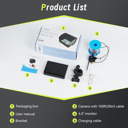 كاميرا لصيد الأسماك تحت الماء كاميرا مع كابل 100 قدم ، عرض IPS 4.3 بوصة ، رؤية ليلية بالأشعة تحت الحمراء ، 220 درجة زاوية IP67 مقاومة للماء ، 1080 بكسل عالي الدقة للجليد ونهر قوارب الكاياك قوارب الصيد in Kuwait