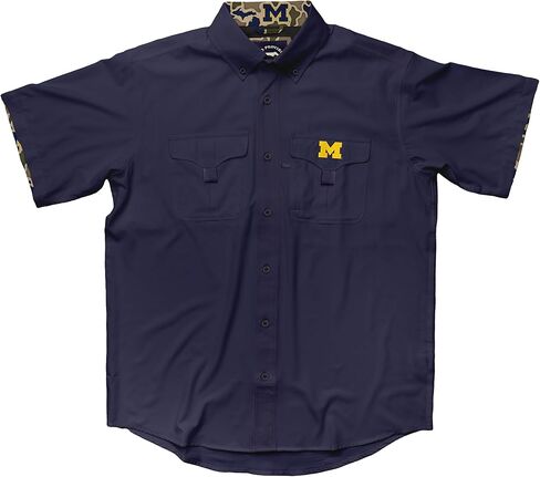 قميص رجالي من Amigo NCAA Michigan Wolverines مرخص من El Campo بأكمام قصيرة وأزرار لأعلى في الملعب وقميص سمكة in Kuwait