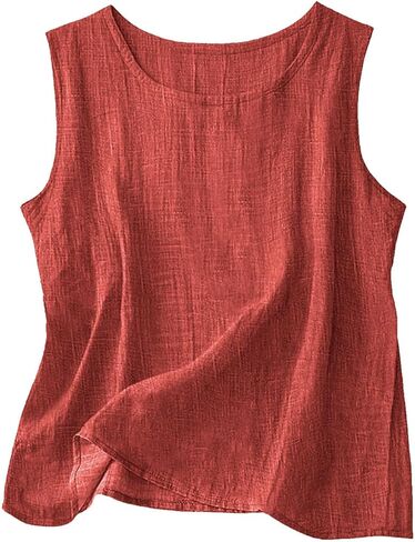 YRAETENM Linen Tank Tops for Women Casual Solid Cotton Blouses Loose Fit Sleeveless Crew Neck Shirts Summer Beach Tee Shirts in Saudi Arabia