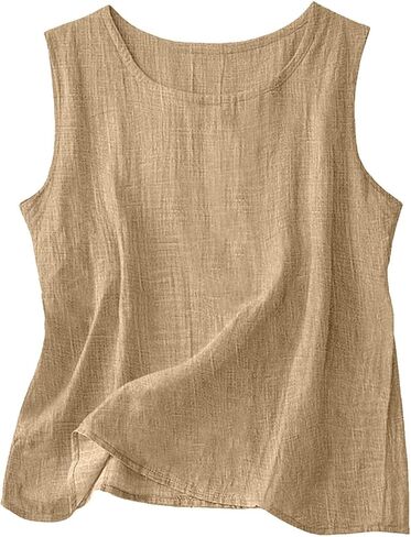 YRAETENM Linen Tank Tops for Women Casual Solid Cotton Blouses Loose Fit Sleeveless Crew Neck Shirts Summer Beach Tee Shirts in Saudi Arabia