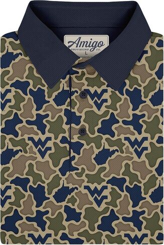 قميص بولو رجالي من Amigo NCAA من West Virginia Mountaineers مرخص بنمط Camo Range Raglan in Kuwait