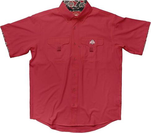 Amigo NCAA Mens Ohio State Buckeyes Licensed Solid El Campo Short Sleeve Button Up Field and Fish Shirt in Saudi Arabia