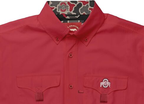 Amigo NCAA Mens Ohio State Buckeyes Licensed Solid El Campo Short Sleeve Button Up Field and Fish Shirt in Saudi Arabia