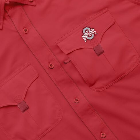 Amigo NCAA Mens Ohio State Buckeyes Licensed Solid El Campo Short Sleeve Button Up Field and Fish Shirt in Saudi Arabia