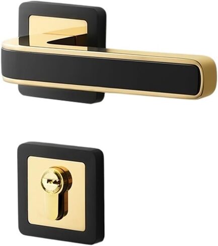 Bedroom Door Lock Indoor Magnetic Silent Door Lock Room Wooden Door Lock Gold Door Lock American Split Lock with Key(Black Gold,Silent) in Kuwait