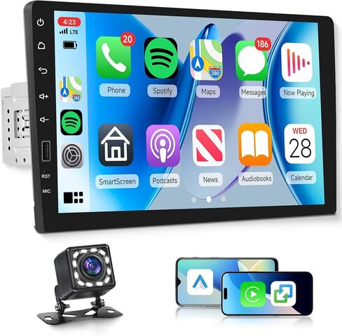 Rimoody 9 Inch Single Din Car Stereo with Wireless Carplay Android Auto, 1 Din Car Radio Touch Screen Carplay with Mirror Link, Bluetooth 5.0, FM Radio, EQ, USB/AUX/TF/SWC/DVR/MIC Backup Camera in Saudi Arabia