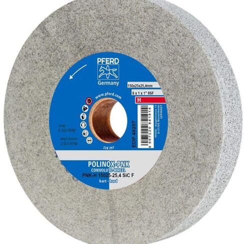 PFERD 48207 POLINOX PNK Non-Woven Abrasive Convolute Wheel, Silicon Carbide, 6" Diameter x 1" Width, 1" Arbor Hole, 5100 Maximum RPM, Fine Grit in Saudi Arabia