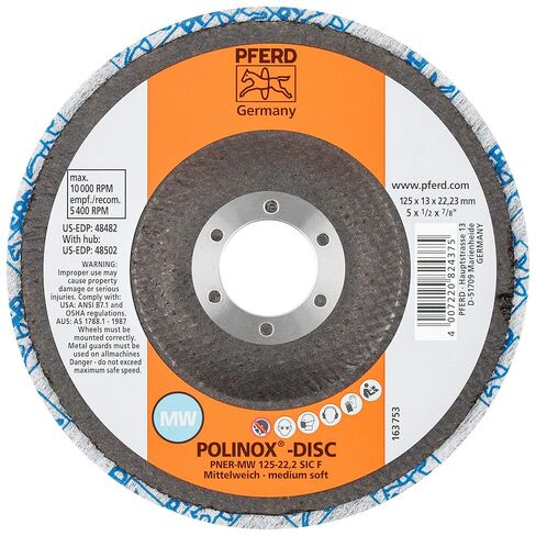 PFERD 48482 POLINOX PNER Unitized Non-Woven Abrasive Disc, Silicon Carbide, 5" Diameter x 1/2" Width, 7/8" Arbor Hole, Fine Grit, 10000 RPM in Saudi Arabia