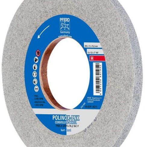 PFERD 48211 POLINOX PNK Non-Woven Abrasive Convolute Wheel, Silicon Carbide, 8" Diameter x 1/2" Width, 3" Arbor Hole, 3850 Maximum RPM, Fine Grit in Saudi Arabia