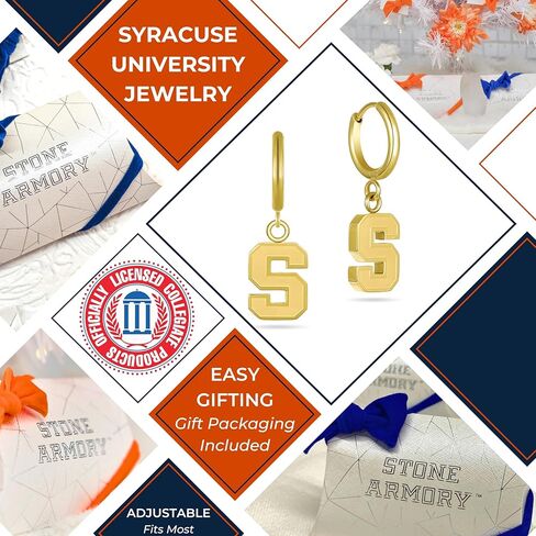 Stone Armory Earrings for Syracuse University Jewelry Gifts for Women, Graduation – Stainless Steel Skin-Friendly Syracuse Orange Earrings 18K Gold Finish Block S Hoops in Saudi Arabia