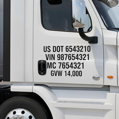 مجموعة من 2 أرقام DOT أمريكية مخصصة مقاس 2 بوصة لتسجيل الشاحنات، USDOT، DOT، GVW، VIN، MC - ملصقات حروف مقاومة للماء من الفينيل والأشعة فوق البنفسجية (لون واحد) in Kuwait