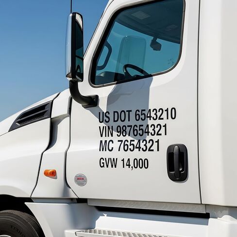 مجموعة من 2 أرقام DOT أمريكية مخصصة مقاس 2 بوصة لتسجيل الشاحنات، USDOT، DOT، GVW، VIN، MC - ملصقات حروف مقاومة للماء من الفينيل والأشعة فوق البنفسجية (لون واحد) in Kuwait