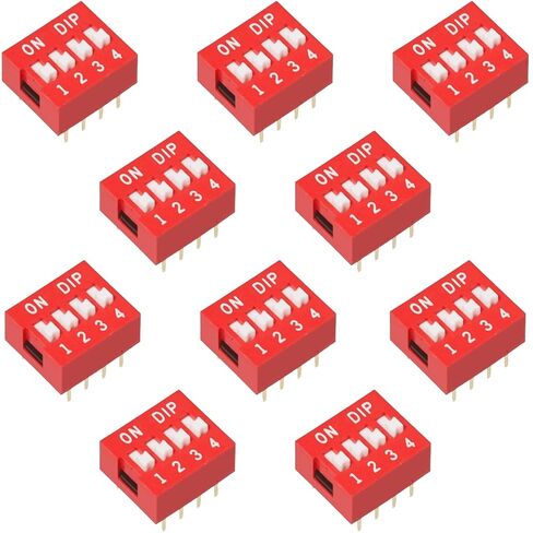 DIP Switch Red 4 Position (Pack of 10) – Compatible with Arduino, ESP32, ESP8266, Raspberry Pi – DIP 4-Way Toggle Switch for DIY Electronics & Prototyping in Saudi Arabia