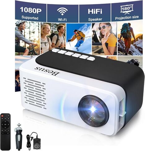 Mini Projector, HD 1080P WiFi Video Projector, Portable Outdoor Projector with Tripod, Gift for Kids, Home Theater Movie Phone Projector Compatible with USB, AV, Smartphone/Tablet/Laptop (pink) in Saudi Arabia
