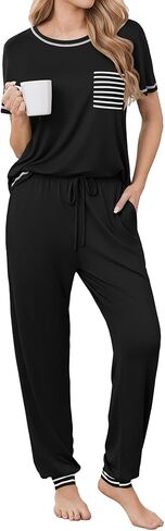Ekouaer Pajama Sets for Women Short Sleeve Pjs Sets 2 Piece Loungewear Sleepwear with Long Joggers Pants in Kuwait