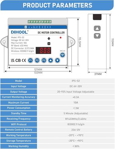 DIHOOL Electric Linear Actuator Controller with Current Limit, WiFi and Timer, Smart eWeLink Control, Remote Wireless 12V 24V DC Motor Controller, Rebound When Obstacles Protection, Load Safety in Saudi Arabia
