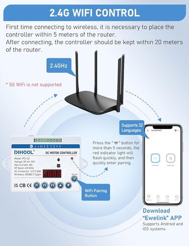 DIHOOL Electric Linear Actuator Controller with Current Limit, WiFi and Timer, Smart eWeLink Control, Remote Wireless 12V 24V DC Motor Controller, Rebound When Obstacles Protection, Load Safety in Saudi Arabia
