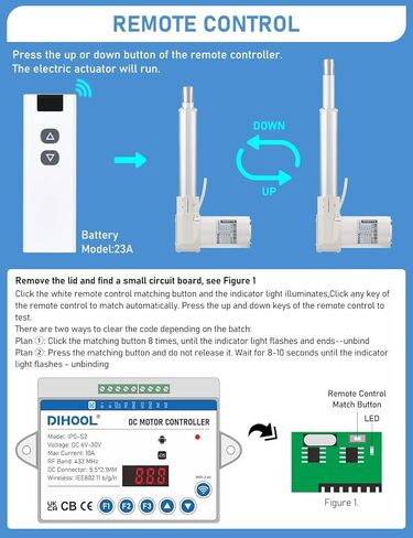 DIHOOL Electric Linear Actuator Controller with Current Limit, WiFi and Timer, Smart eWeLink Control, Remote Wireless 12V 24V DC Motor Controller, Rebound When Obstacles Protection, Load Safety in Saudi Arabia