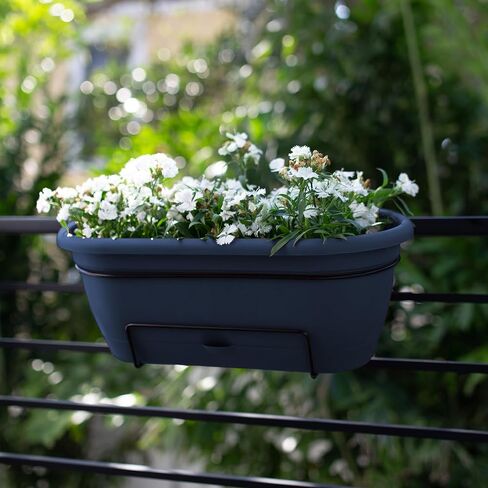 Bloem Lucca 18" Self-Watering Resin Balcony Box Planter with Metal Hanger for Railings, Navy in Saudi Arabia