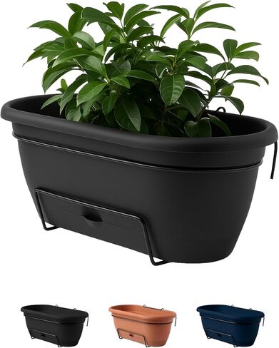 Bloem Lucca 18" Self-Watering Resin Balcony Box Planter with Metal Hanger for Railings, Navy in Saudi Arabia