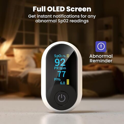 مقياس التأكسج النبضي بتقنية البلوتوث، جهاز مراقبة تشبع الأكسجين في الدم الذكي مع تطبيق للرياضة والطيران، SpO2 دقيق وقارئ معدل ضربات القلب مع شاشة OLED كاملة، مؤشر التروية، البطاريات متضمنة in Kuwait
