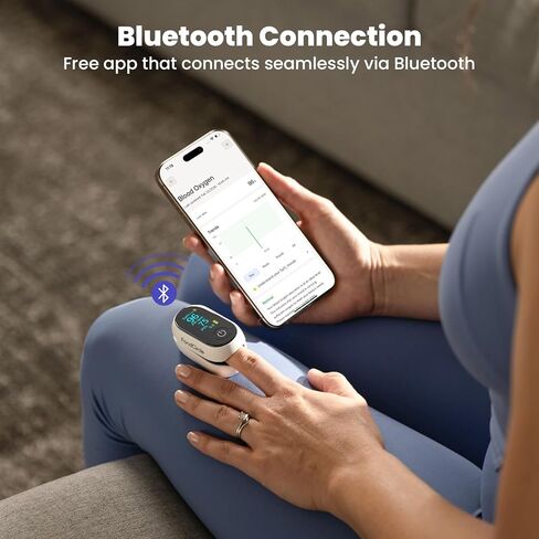 مقياس التأكسج النبضي بتقنية البلوتوث، جهاز مراقبة تشبع الأكسجين في الدم الذكي مع تطبيق للرياضة والطيران، SpO2 دقيق وقارئ معدل ضربات القلب مع شاشة OLED كاملة، مؤشر التروية، البطاريات متضمنة in Kuwait