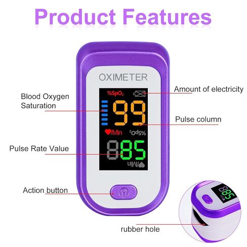 مقياس التأكسج النبضي بأطراف الأصابع، نبض OX مع شاشة LED كبيرة، مقياس التأكسج، مقياس التأكسج النبضي، مقياس التأكسج النبضي بأطراف الأصابع، مقياس التأكسج مع حبل بطارية AAA (أرجواني) in Kuwait
