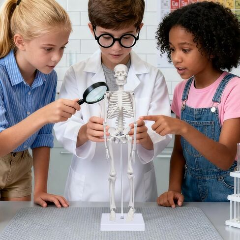 نموذج الهيكل العظمي البشري للتشريح: نموذج جسم بشري صغير بطول 17 بوصة ارتفاع بأذرع وأرجل متحركة وحامل قوي، نموذج عظمة علمية للتعليم والعرض البسيط in Kuwait