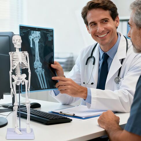 نموذج الهيكل العظمي البشري للتشريح: نموذج جسم بشري صغير بطول 17 بوصة ارتفاع بأذرع وأرجل متحركة وحامل قوي، نموذج عظمة علمية للتعليم والعرض البسيط in Kuwait