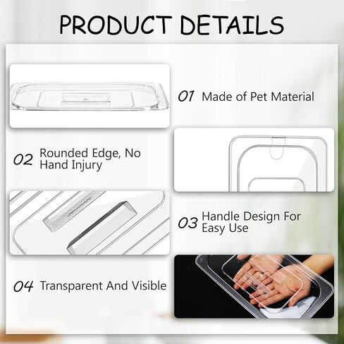 10 قطع من أغطية أواني الطعام الشفافة مقاس 1/3 من أغطية أواني الطعام من البولي كربونات مع مقبض وأغطية أطباق شفافة مع مقبض لمطعم الفندق والفواكه والخضروات التجارية in Kuwait