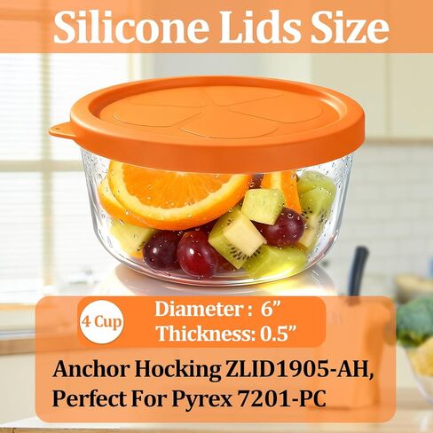 Replacement Silicone Lids for Pyrex, Anchor Hocking 4 Cup Glass Containers, Airtight 7201-PC/ZLID1905-AH Silicone Lids for 4 Cup Bowls, Dishwasher Safe Covers for Oven 2 Pack Orange in Saudi Arabia