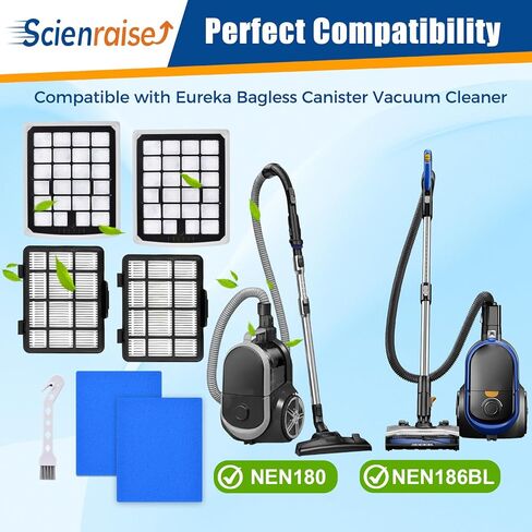 استبدال فلتر NEN180 متوافق مع قطع غيار المكنسة الكهربائية Eureka NEN180 NEN186BL بدون كيس، 2 مرشحات HEPA و2 عنصر مرشحات أكواب الغبار، 4 عبوات in Kuwait