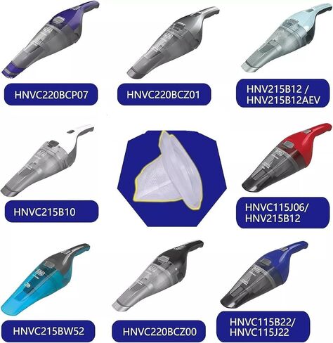 4 قطع استبدال فلتر مكنسة كهربائية HNVCF10 للمكنسة اليدوية بلاك اند ديكر دستبوستر HNVC115، HNVC215، سلسلة HNVC220، HNVC215B10، HNVC215B12، HNVC215BW52، HNVC215B12AEV، (HNVCF10) قابلة للغسل in Kuwait