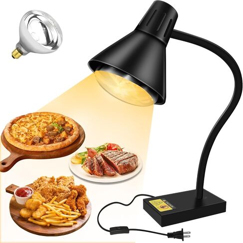 Heat Lamp for Food, Commercial Food Warmer 250W Bulb Stainless Steel Catering Food Warming Lamp Portable Electric Food Warmer for Food Service Restaurant Buffet Kitchen (Black) in Saudi Arabia