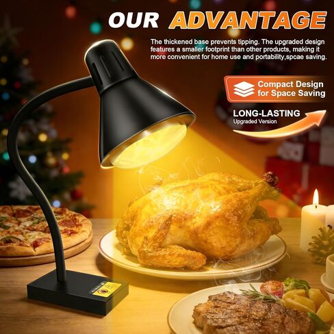 Heat Lamp for Food, Commercial Food Warmer 250W Bulb Stainless Steel Catering Food Warming Lamp Portable Electric Food Warmer for Food Service Restaurant Buffet Kitchen (Black) in Saudi Arabia